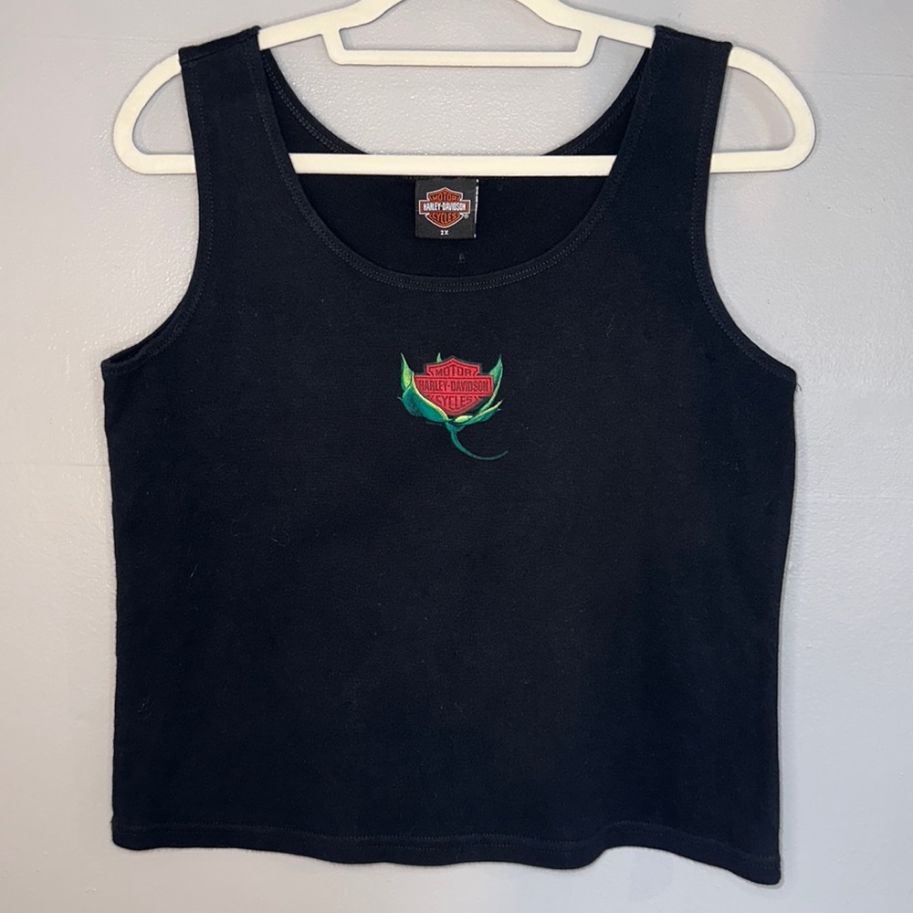 Harley Davidson Motor Cycles Black Cotton Tank Top Rose Logo Indianapolis Sz 2XL